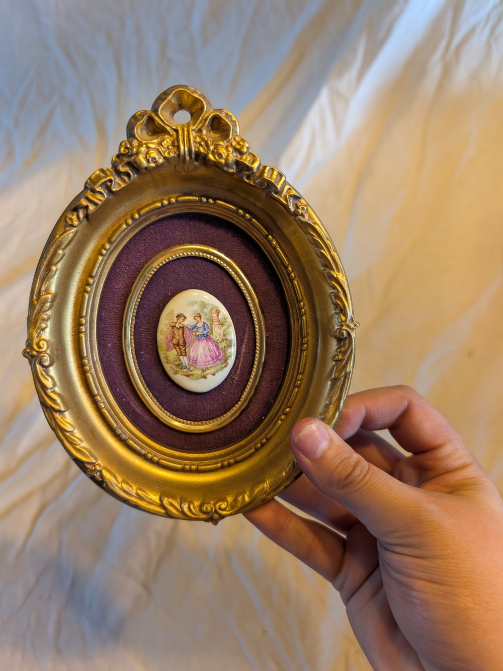 2/50$ Vintage Gold Frame Wall Art with Purple Mat and Pastel Centerpiece
